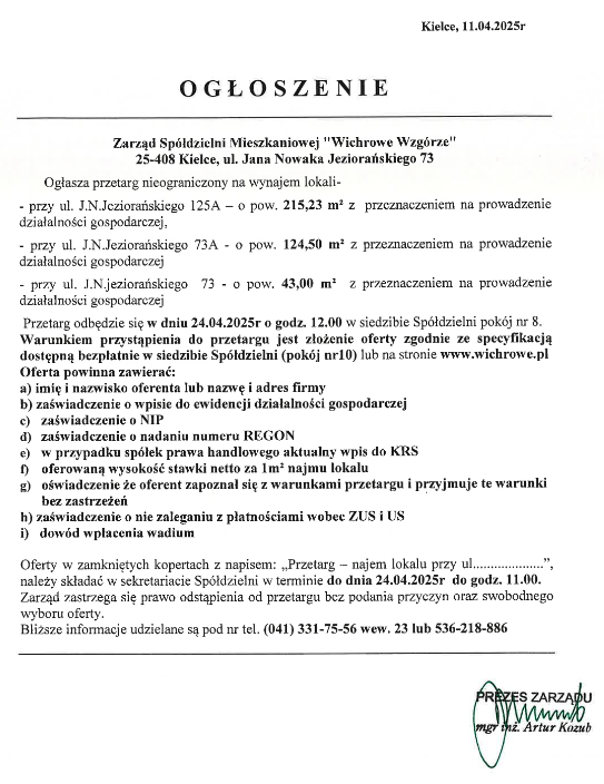 ogloszenie przetarg lokale