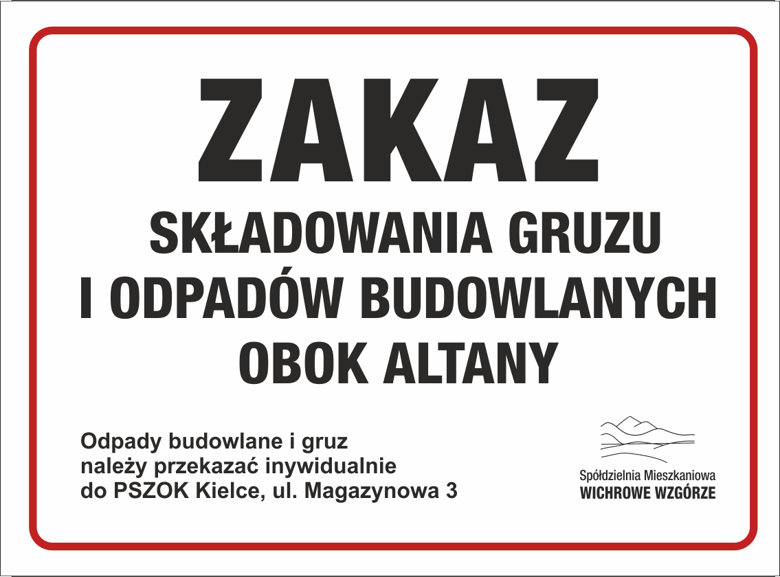 Zakaz składowania gruzu i odpadów budowalnych obok altany 